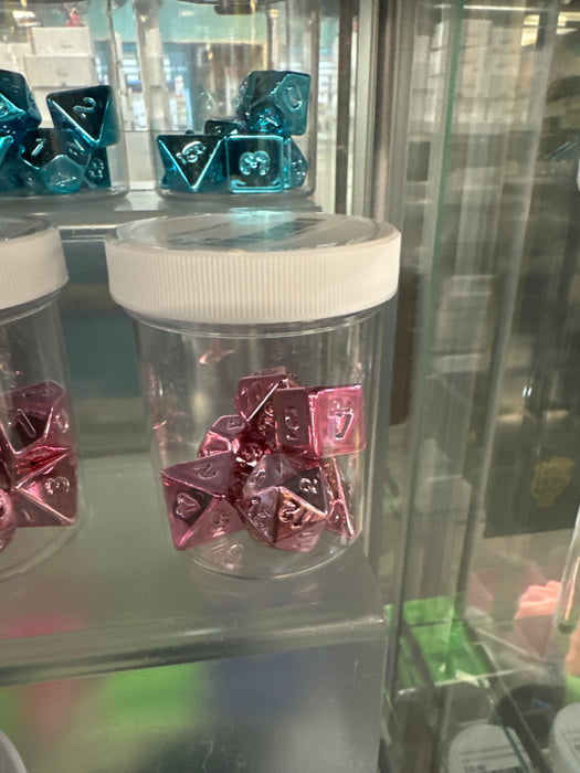 Metal Dice Electroplated 7pc set Pink