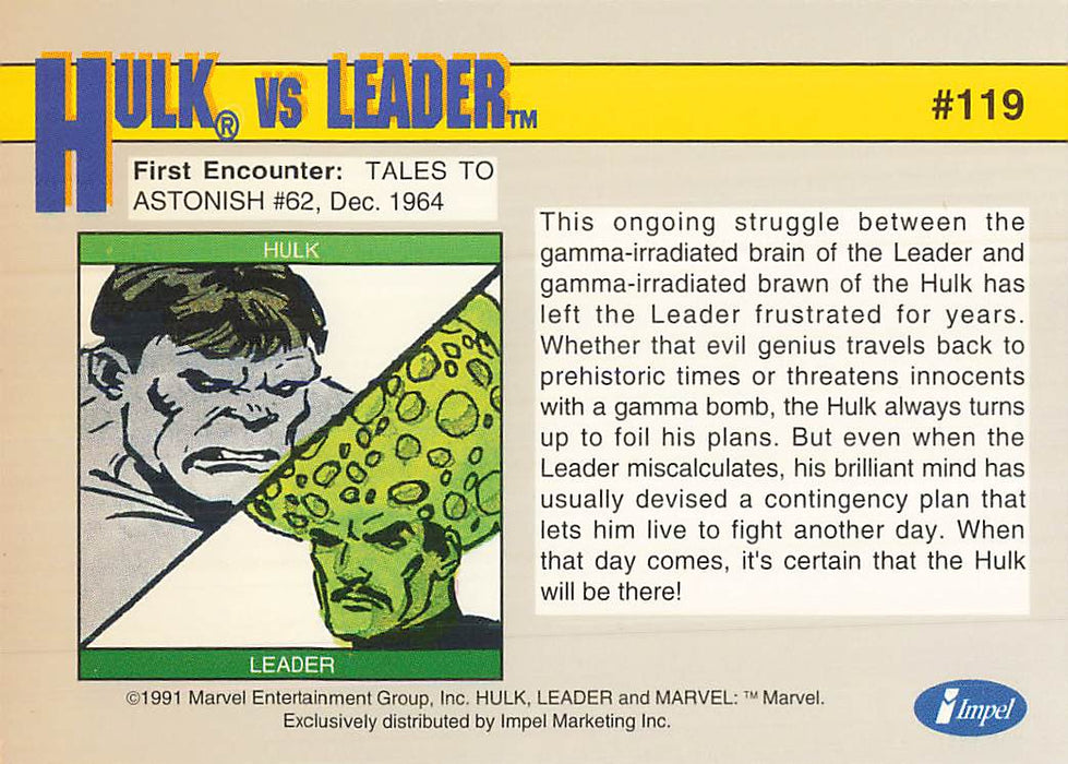1991 Impel Marvel Universe II #119 Hulk vs Leader