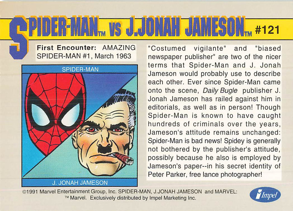 1991 Impel Marvel Universe II #121 Spider-Man vs J. Jonah Jameson