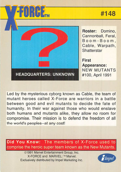 1991 Impel Marvel Universe II #148 X-Force