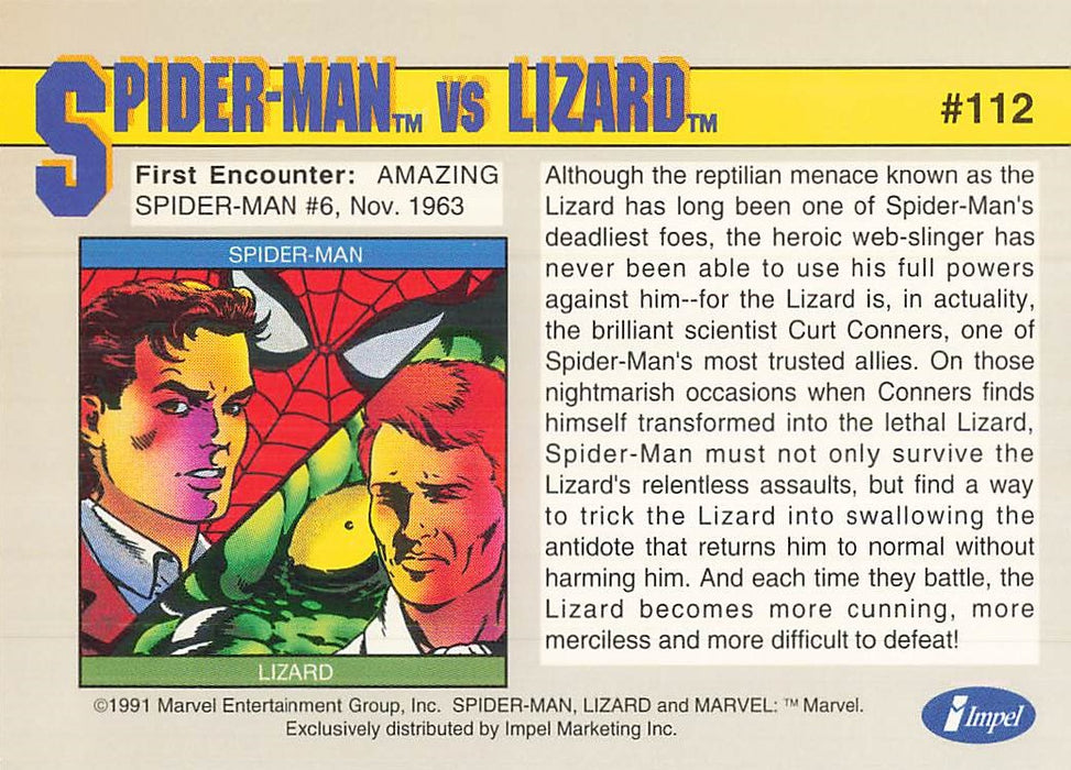 1991 Impel Marvel Universe II #112 Spider-Man vs Lizard