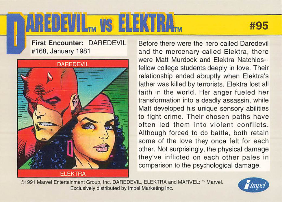 1991 Impel Marvel Universe II #95 Daredevil vs Elektra