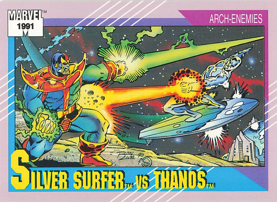 1991 Impel Marvel Universe II #113 Silver Surfer vs Thanos