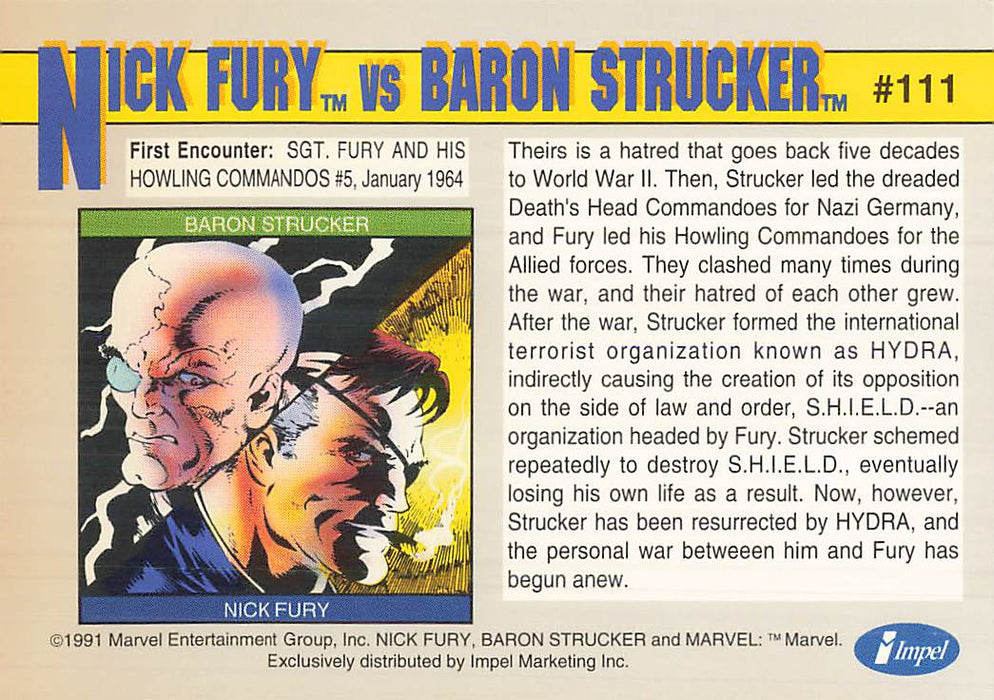 1991 Impel Marvel Universe II #111 Nick Fury vs Baron Strucker