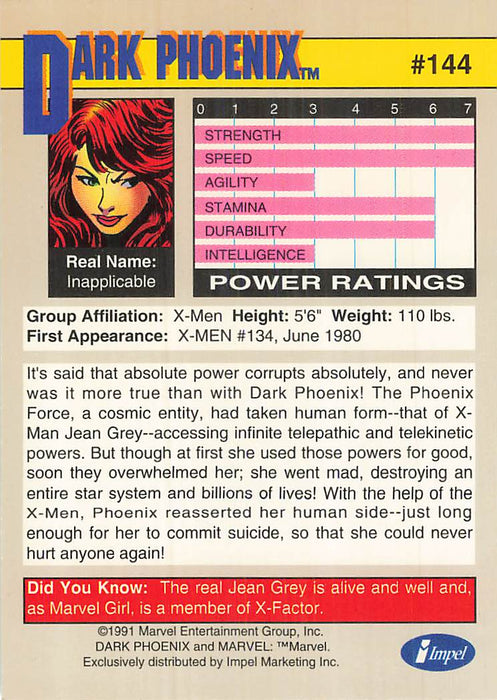 1991 Impel Marvel Universe II #144 Dark Phoenix
