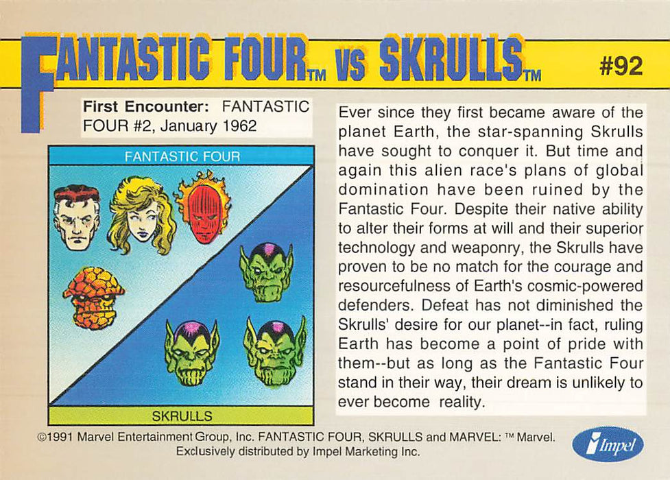 1991 Impel Marvel Universe II #92 Fantastic Four vs Skrulls