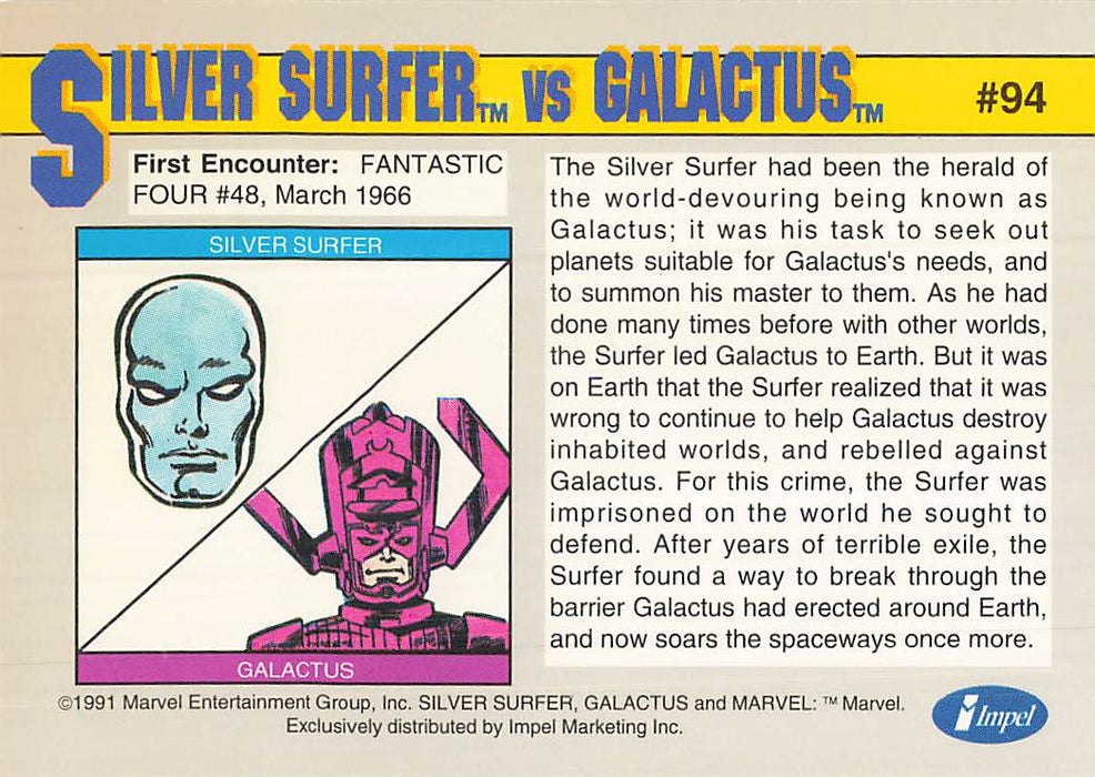 1991 Impel Marvel Universe II #94 Silver Surfer vs Galactus