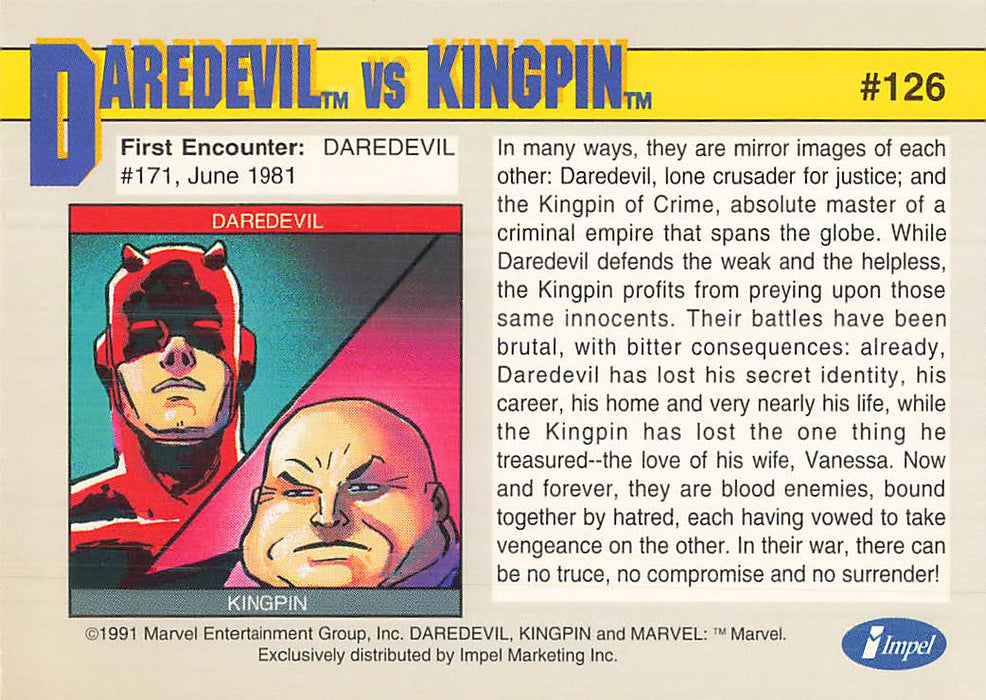 1991 Impel Marvel Universe II #126 Daredevil vs Kingpin