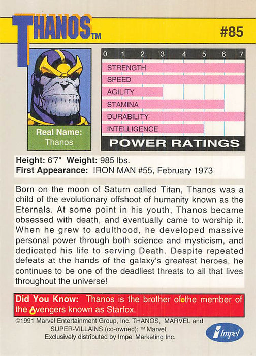 1991 Impel Marvel Universe II #85 Thanos