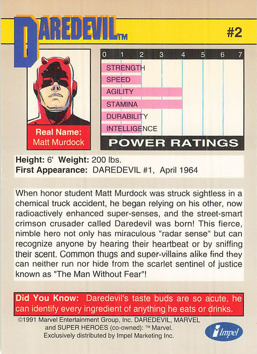 1991 Impel Marvel Universe II #2 Daredevil