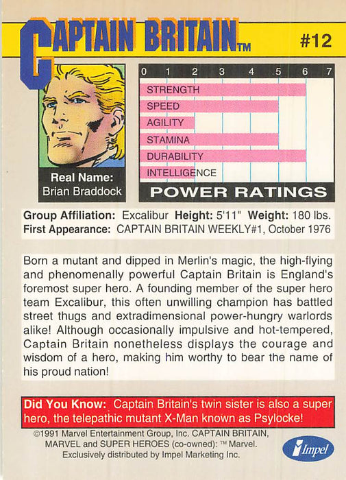 1991 Impel Marvel Universe II #12 Captain Britain