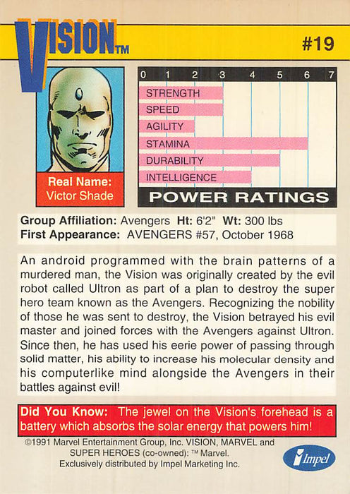 1991 Impel Marvel Universe II #19 Vision