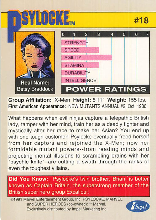 1991 Impel Marvel Universe II #18 Psylocke