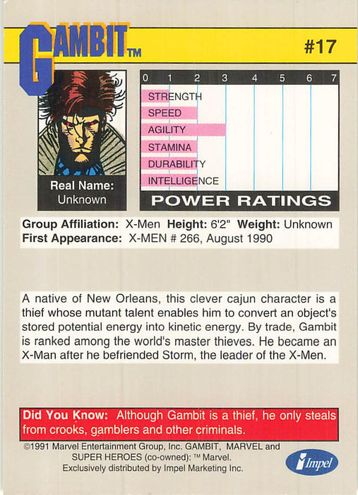 1991 Impel Marvel Universe II #17 Gambit