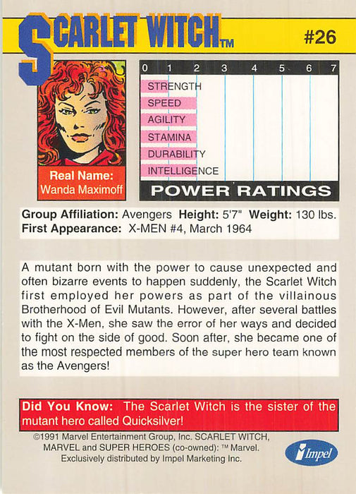 1991 Impel Marvel Universe II #26 Scarlet Witch