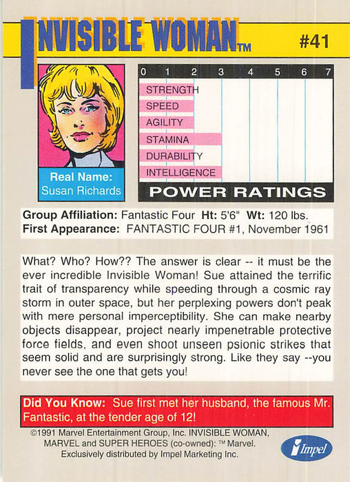 1991 Impel Marvel Universe II #41 Invisible Woman