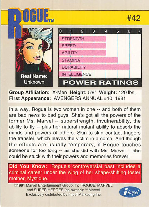1991 Impel Marvel Universe II #42 Rogue