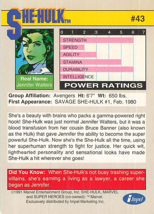 1991 Impel Marvel Universe II #43 She-Hulk