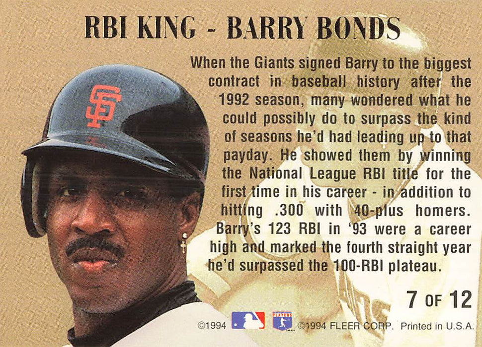 1994 Ultra RBI Kings #7 Barry Bonds