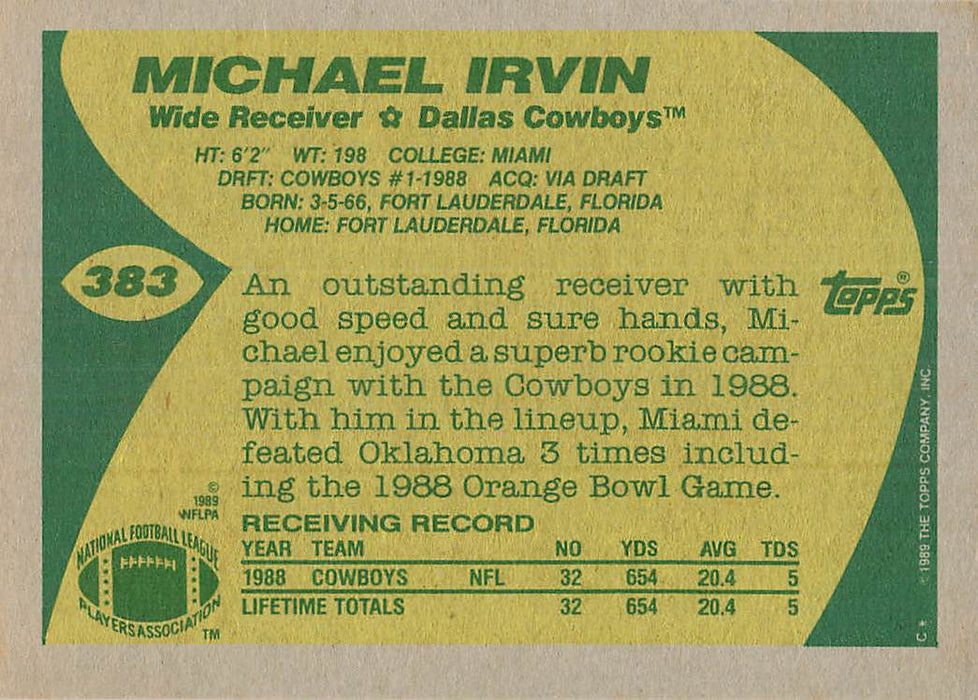 1989 Topps #383 Michael Irvin RC