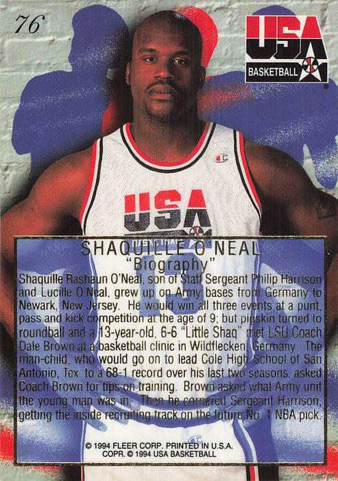 1994 Flair USA #76 Shaquille O'Neal/Biography