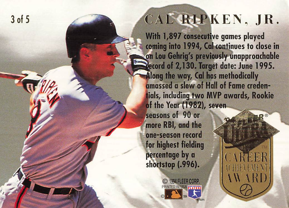 1994 Ultra Career Achievement #3 Cal Ripken