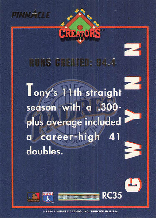 1994 Pinnacle Run Creators #RC35 Tony Gwynn