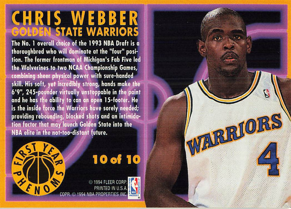 1993-94 Fleer First Year Phenoms #10 Chris Webber