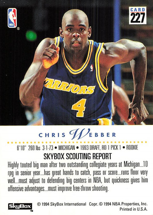 1993-94 SkyBox Premium #227 Chris Webber RC