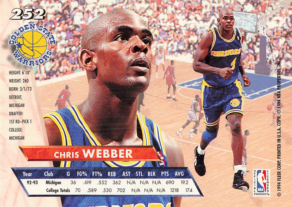 1993-94 Ultra #252 Chris Webber RC