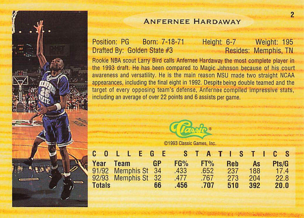 1993 Classic #2 Anfernee Hardaway