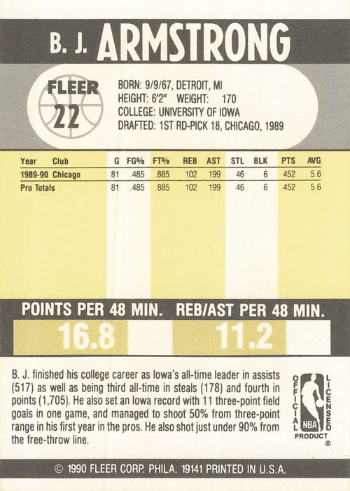 1990-91 Fleer #22 B.J. Armstrong RC
