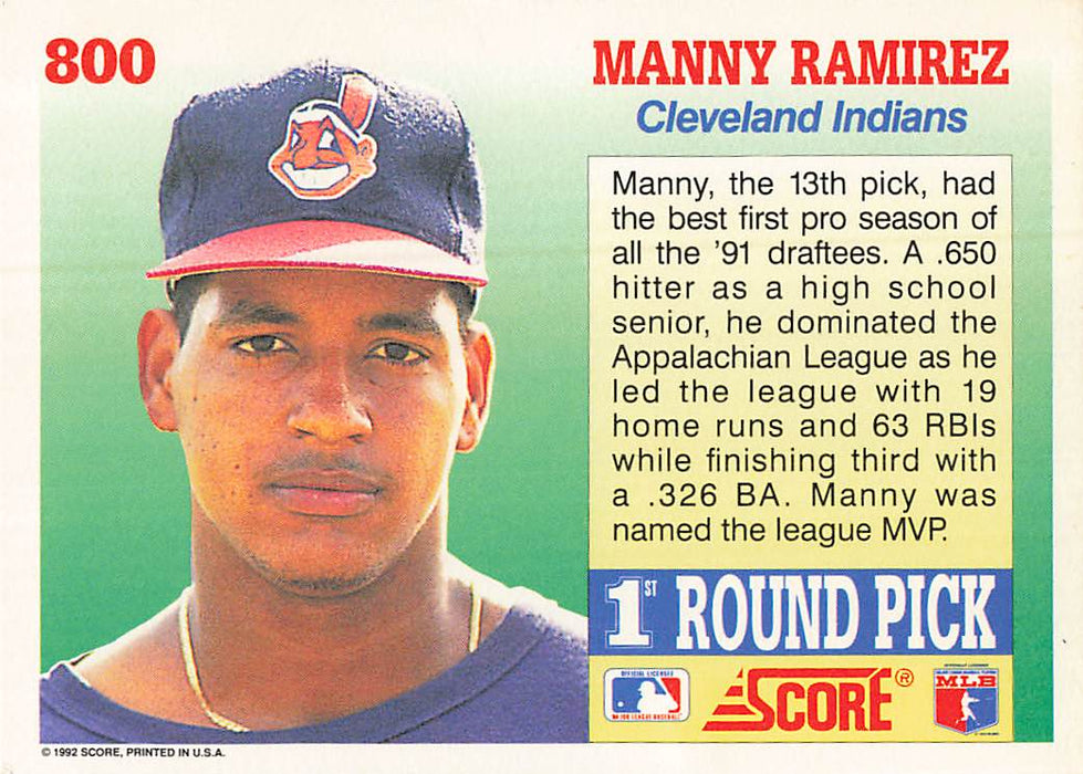 1992 Score #800 Manny Ramirez RC