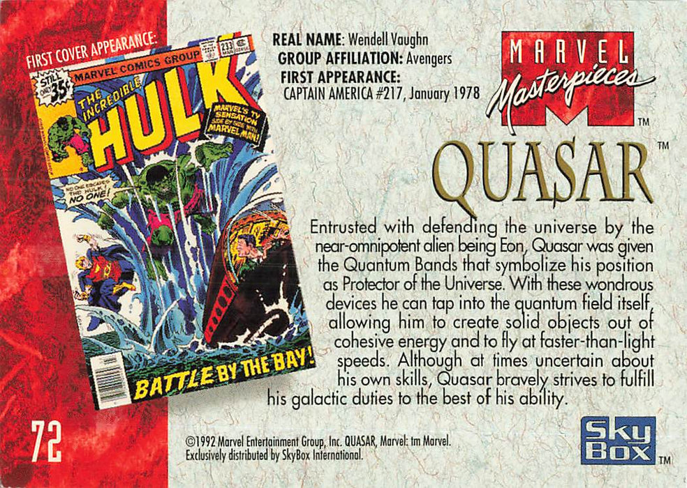 1992 SkyBox Marvel Masterpieces #72 Quasar