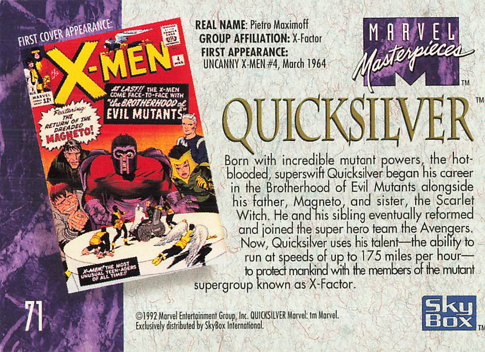 1992 SkyBox Marvel Masterpieces #71 Quicksilver