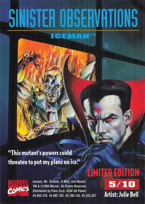 1995 Fleer Ultra X-Men Sinister Observations #5 Iceman