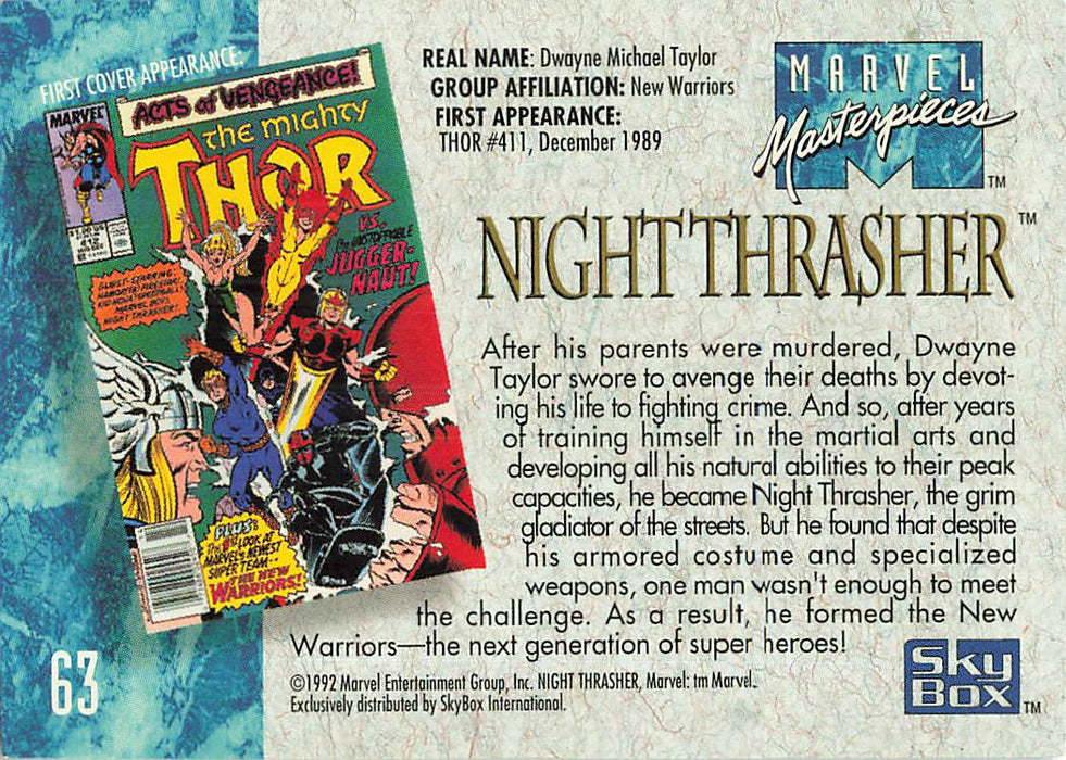 1992 SkyBox Marvel Masterpieces #63 Night Thrasher