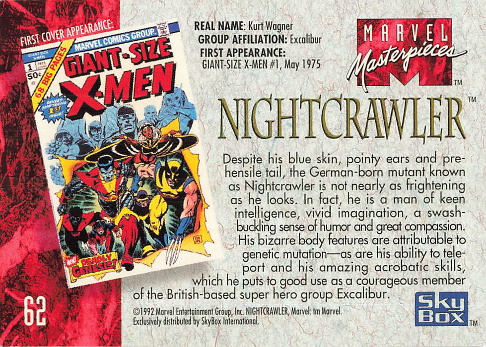 1992 SkyBox Marvel Masterpieces #62 Nightcrawler