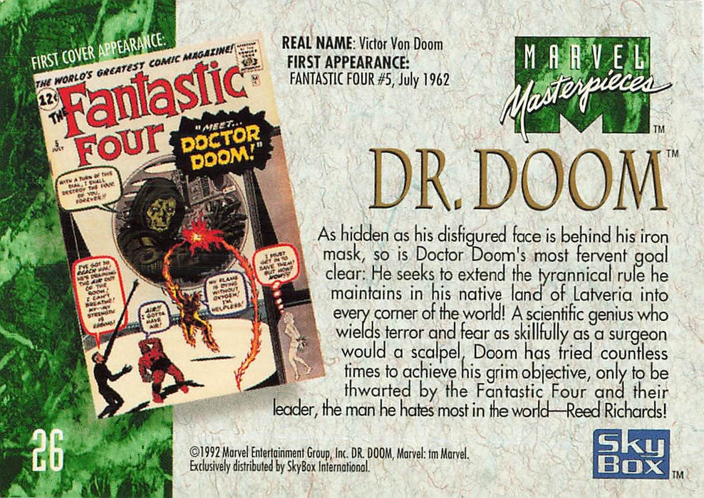 1992 SkyBox Marvel Masterpieces #26 Dr. Doom — The Nerd Mall