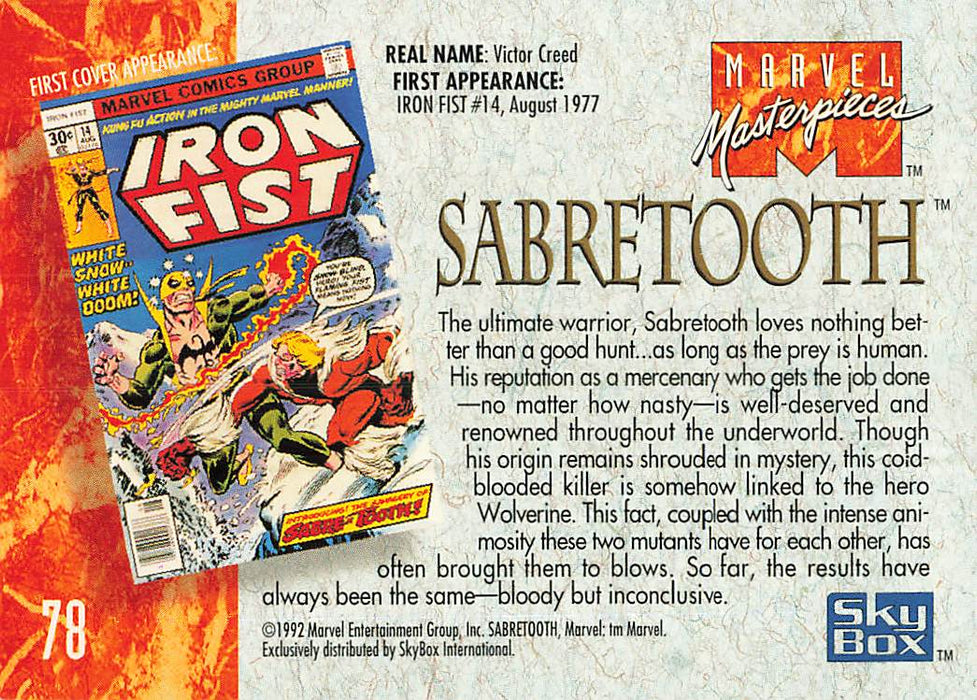 1992 SkyBox Marvel Masterpieces #78 Sabretooth