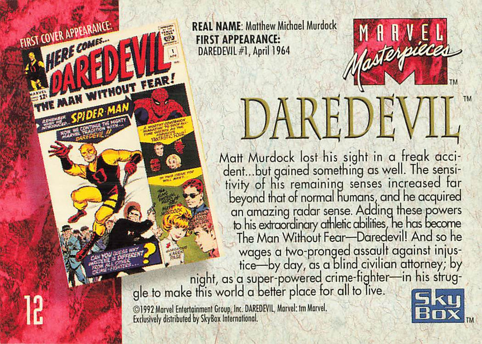 1992 SkyBox Marvel Masterpieces #12 Daredevil