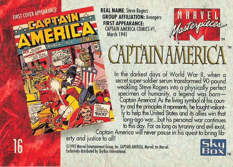 1992 SkyBox Marvel Masterpieces #16 Captain America