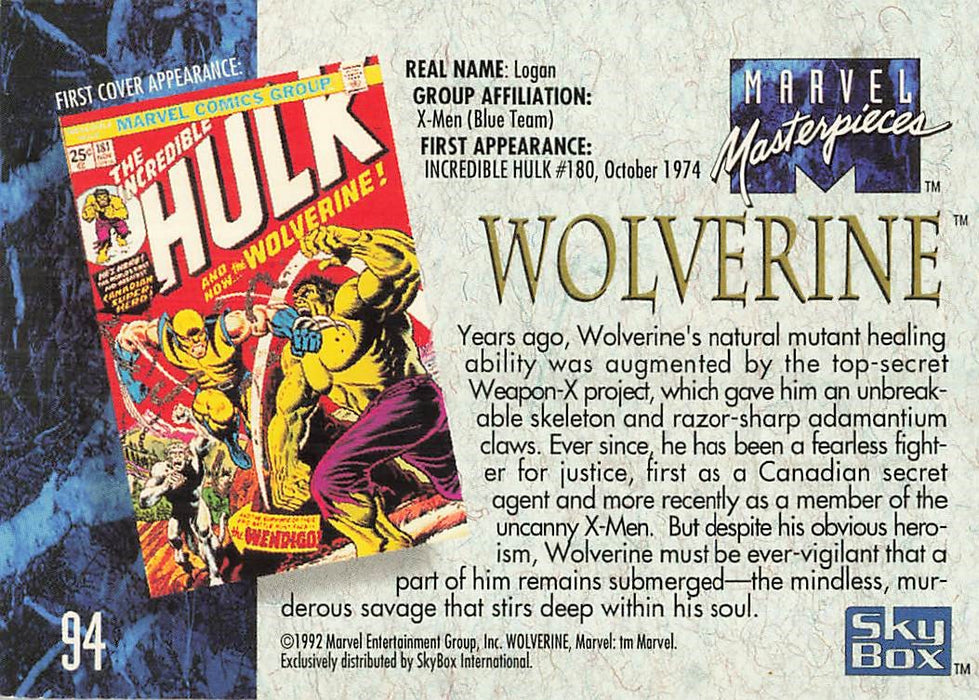 1992 SkyBox Marvel Masterpieces #94 Wolverine