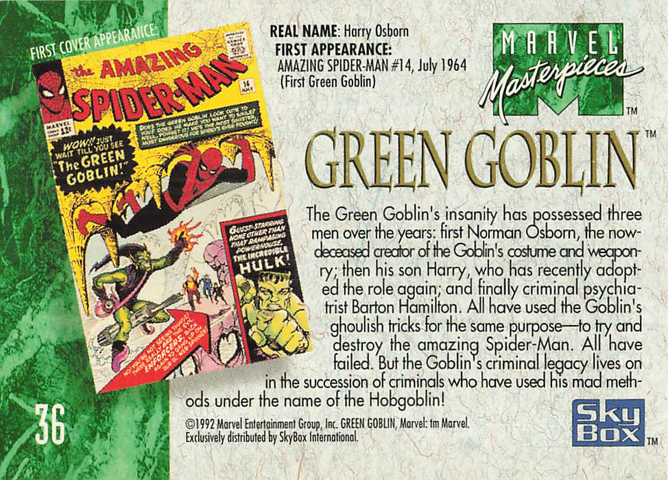 1992 SkyBox Marvel Masterpieces #36 Green Goblin