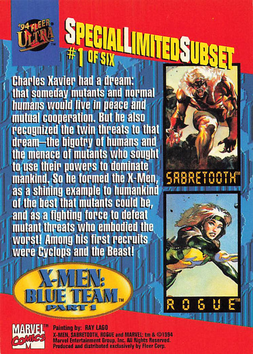 1994 Fleer Ultra X-Men Team Triptych #1 Blue Team: Sabretooth, Rogue