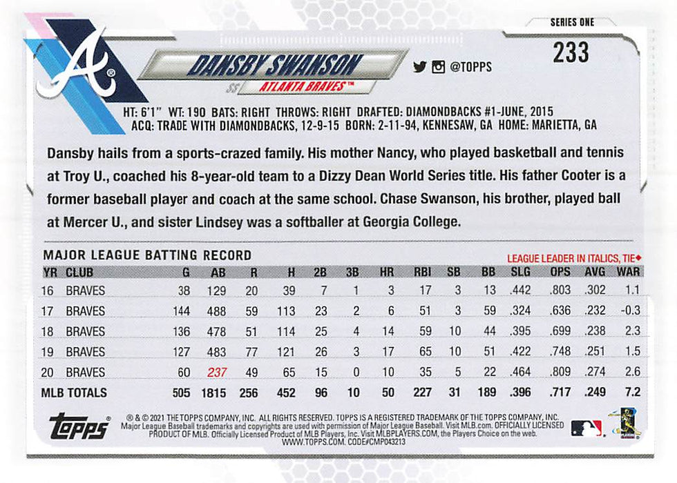 2021 Topps #233 Dansby Swanson