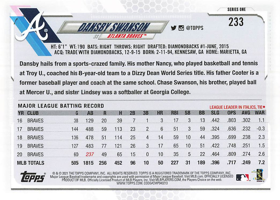 2021 Topps #233 Dansby Swanson