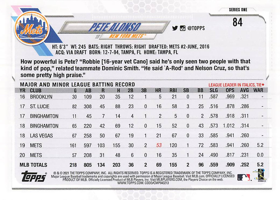 2021 Topps #84 Pete Alonso