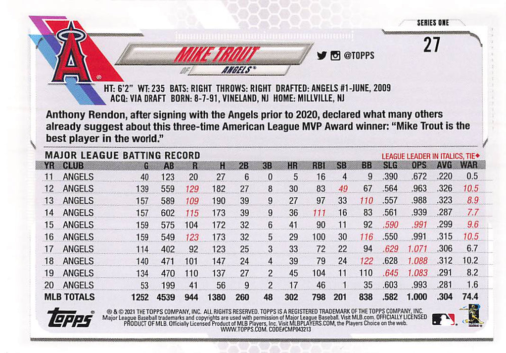 2021 Topps #27 Mike Trout