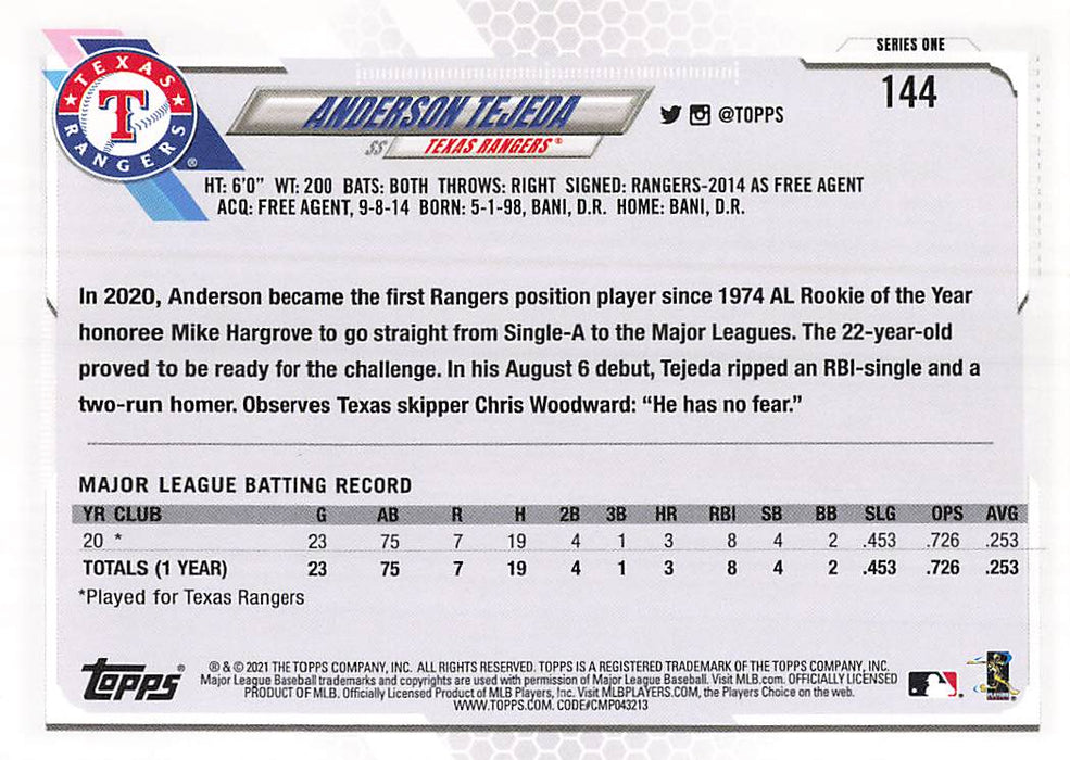 2021 Topps #144 Anderson Tejeda RC